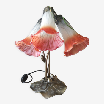 Lampe tulipe  pâte de verre style tyfany pied nénuphars style art nouveau