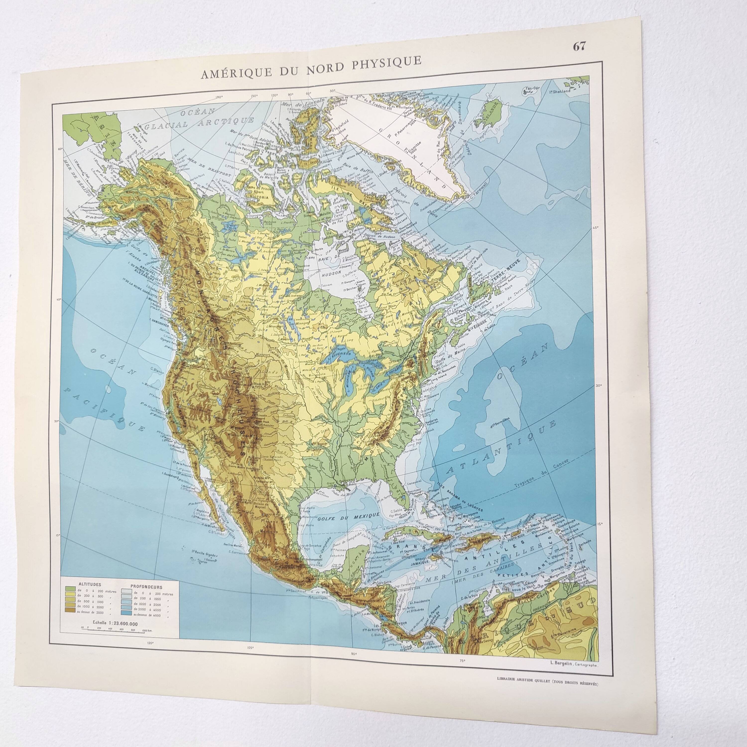Carte Amérique du Nord vintage de 1950