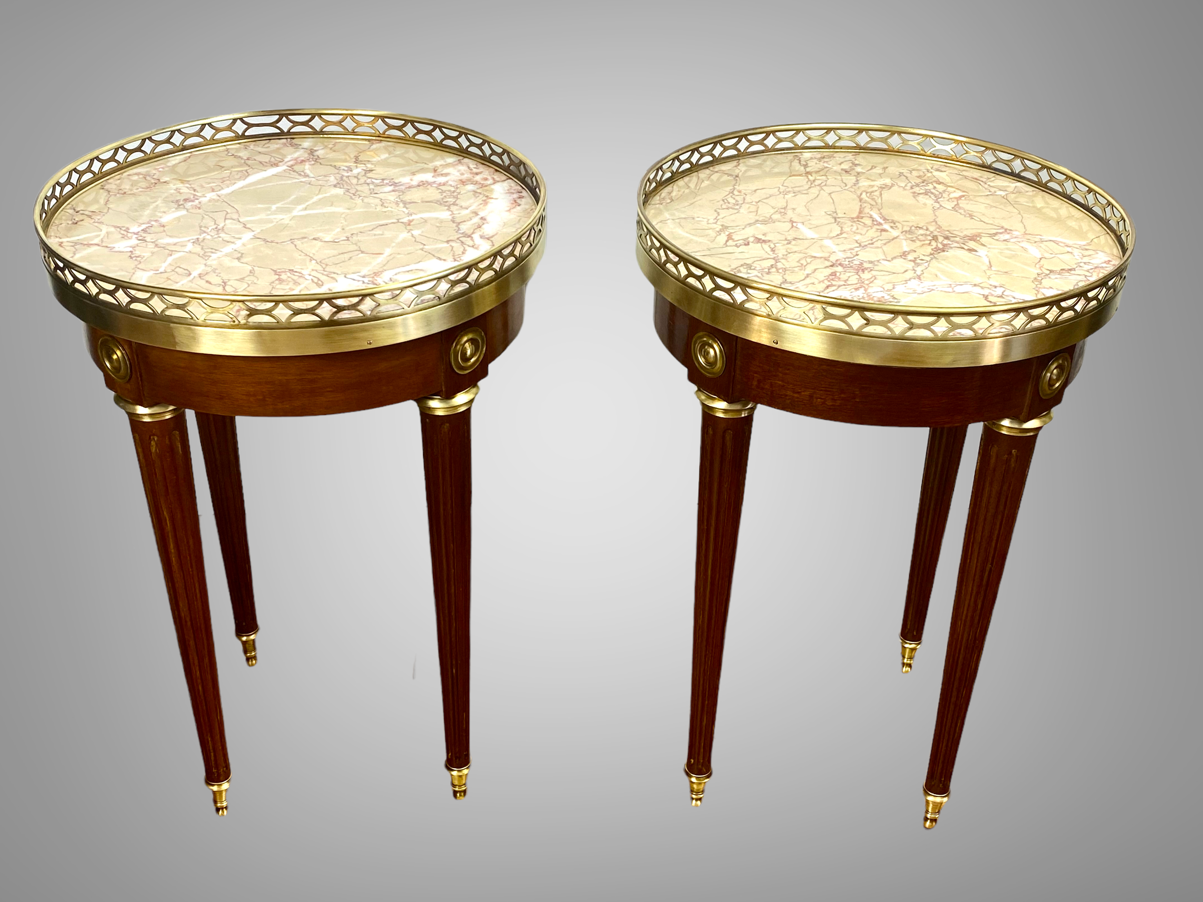Pair of old pedestals stamped " h.j.l.rossenu " in mahogany over marble