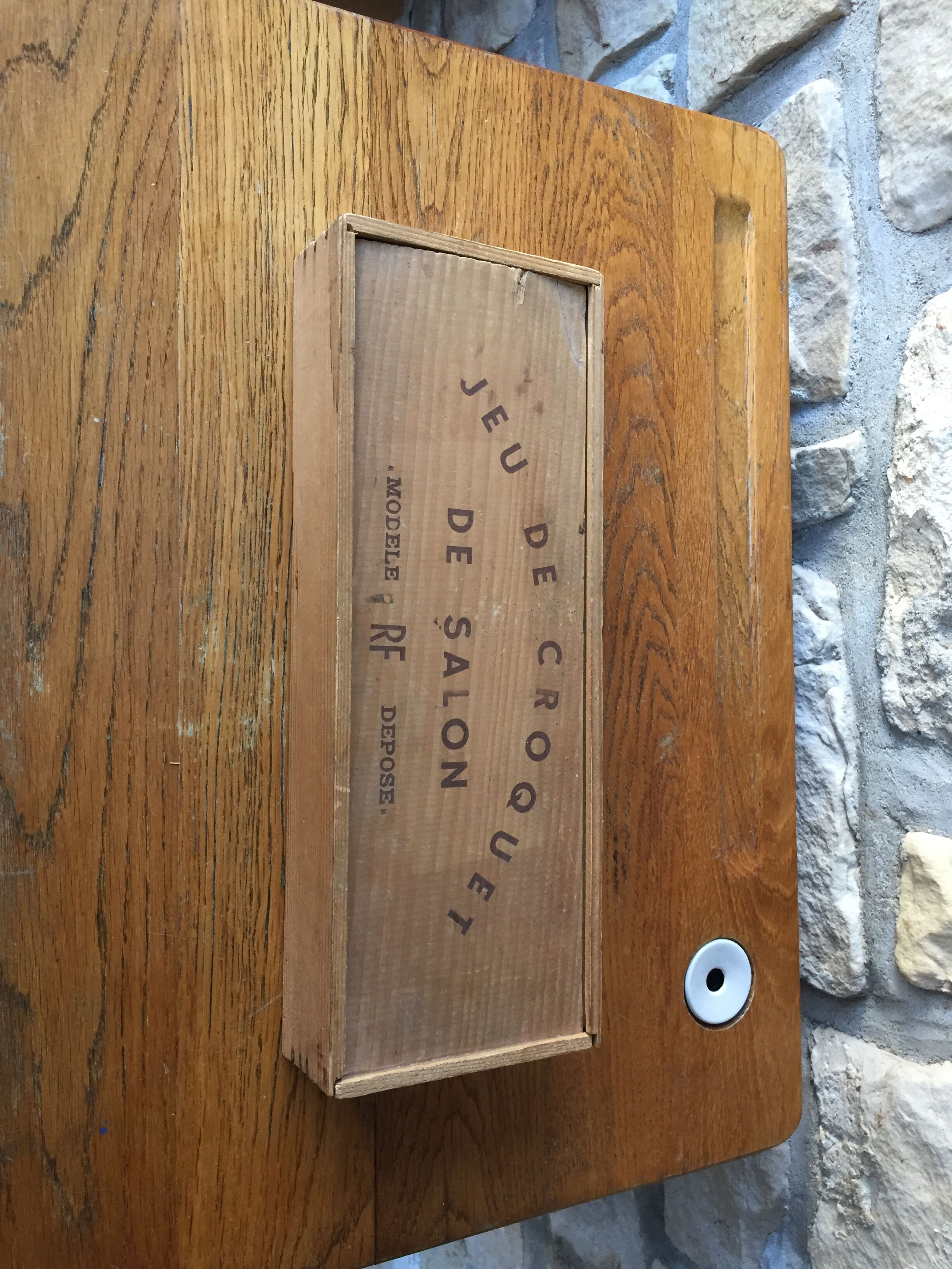 Old wooden lounge croquet game in its box