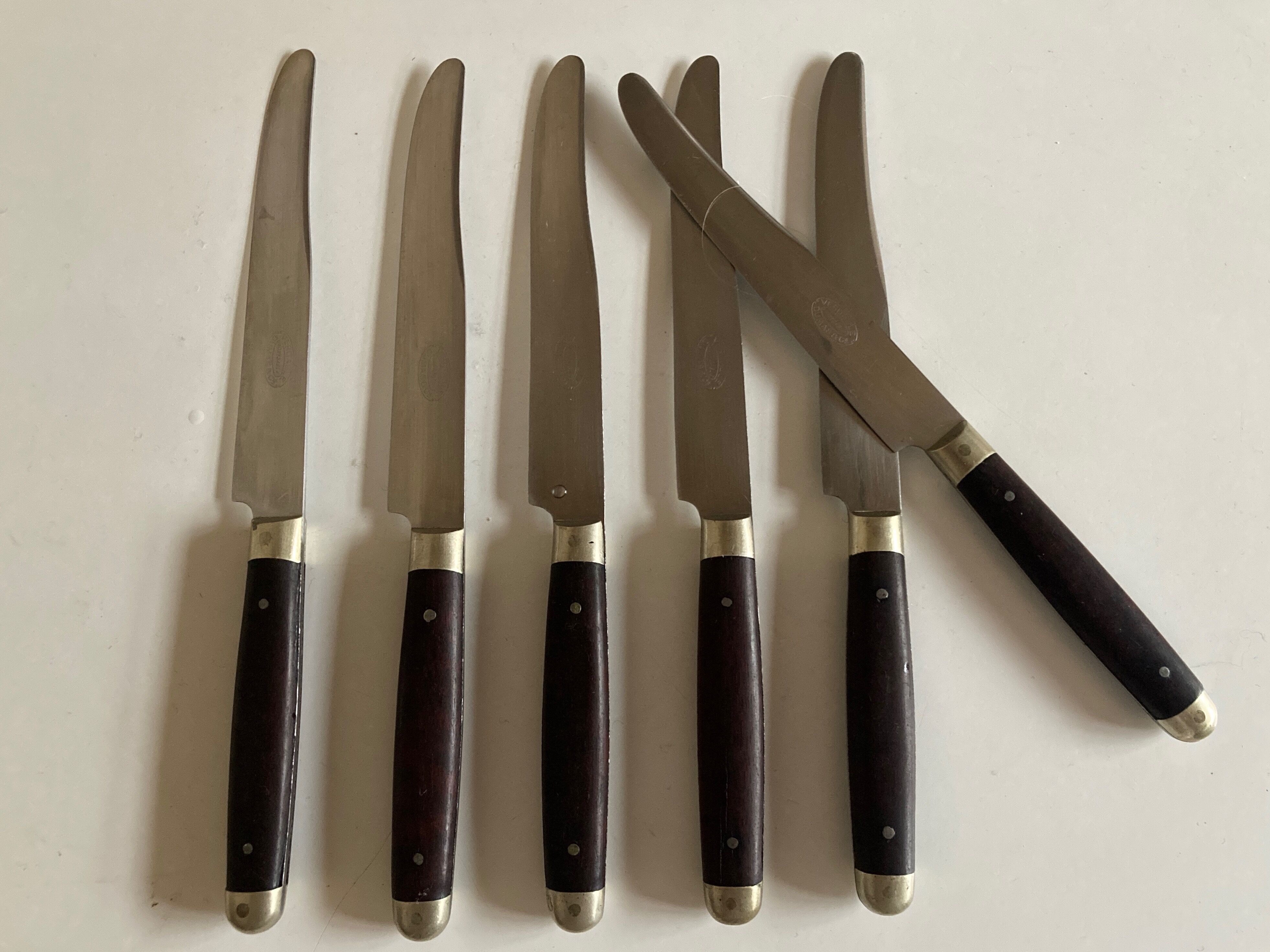 Set of 6 rosewood wood knives Dumas Thiers 1950
