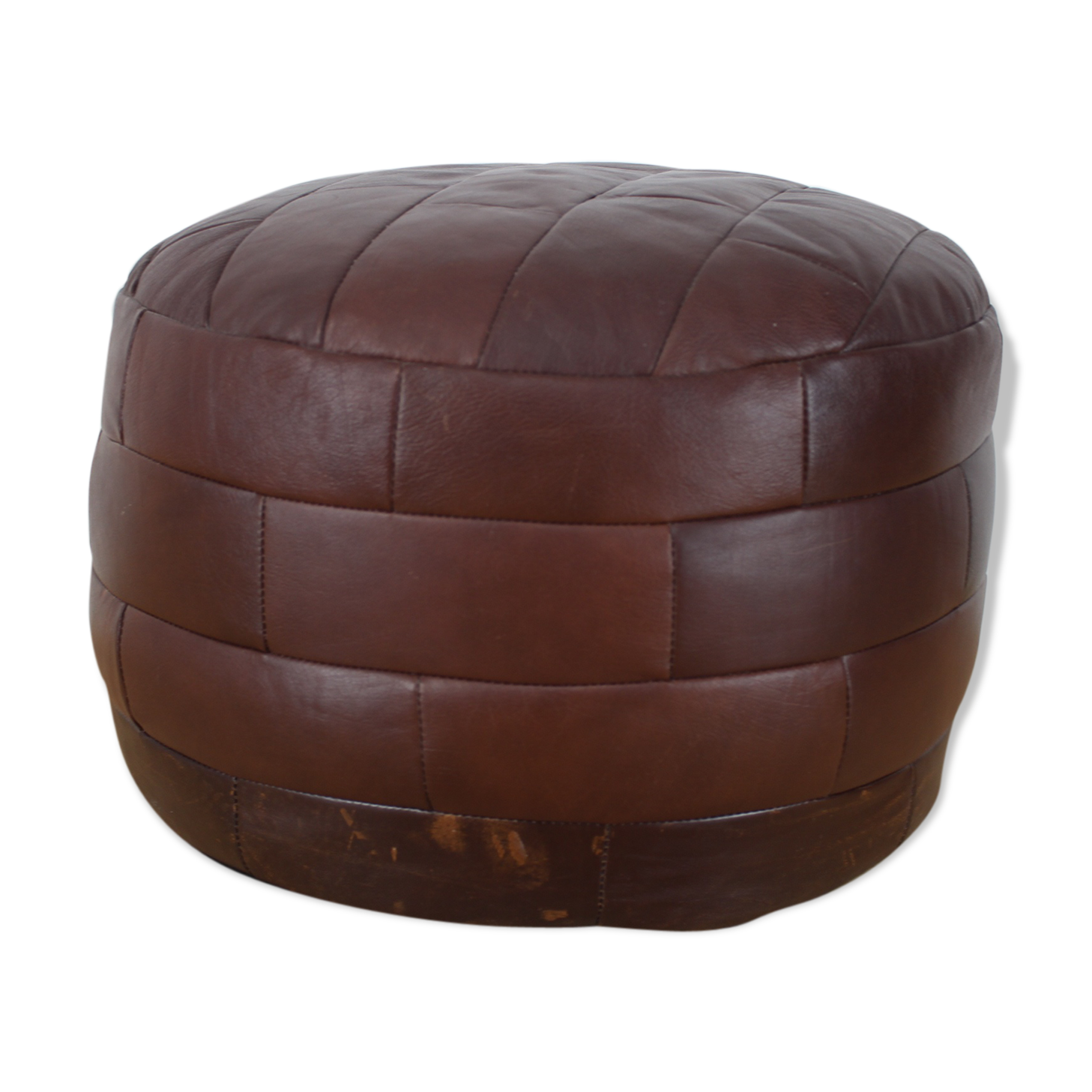 Round pouf leather patchwork 70's