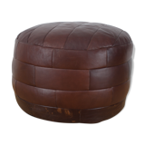 Round pouf leather patchwork 70's