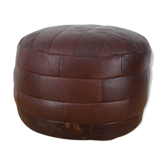 Pouf rond en patchwork de cuir 70