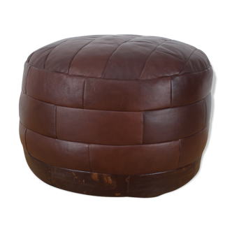 Round pouf leather patchwork 70's
