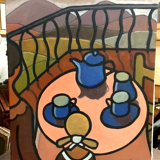 Oil painting on canvas "Breakfast on the Terrace" by Franco Prayer (1924) 58 x 48 cm