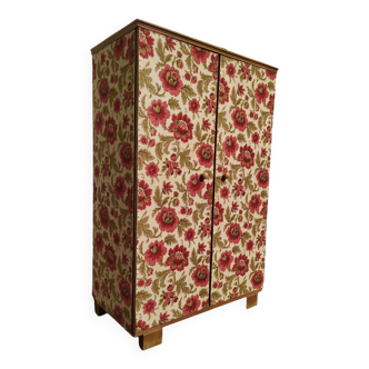 Armoire - penderie - Ancienne - Bois - Tissu Floral - Artisanal