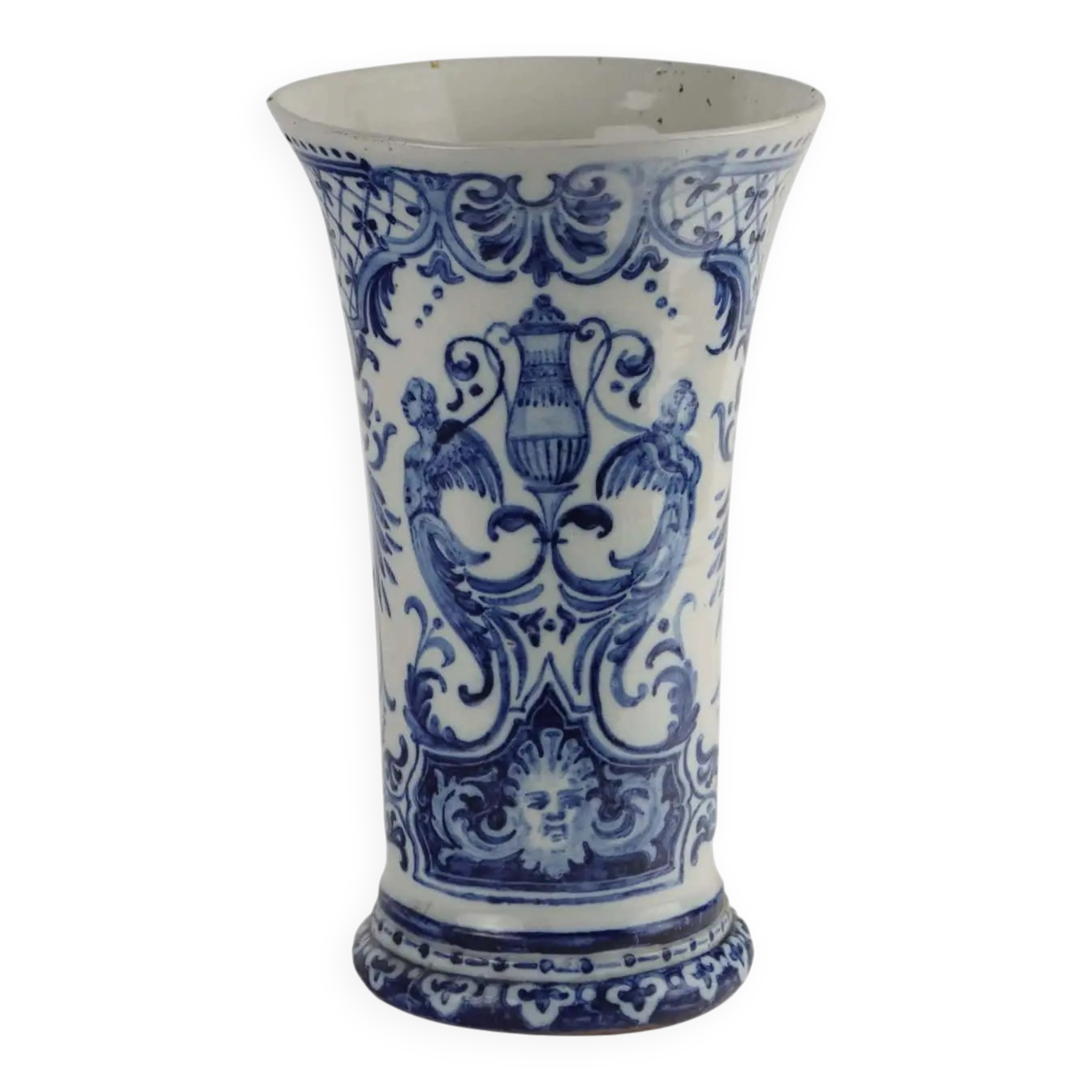 Antique earthenware vase from Gien, France, 18th century.