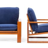 Armchairs in Blue Velvet, 1970s (2 pieces)