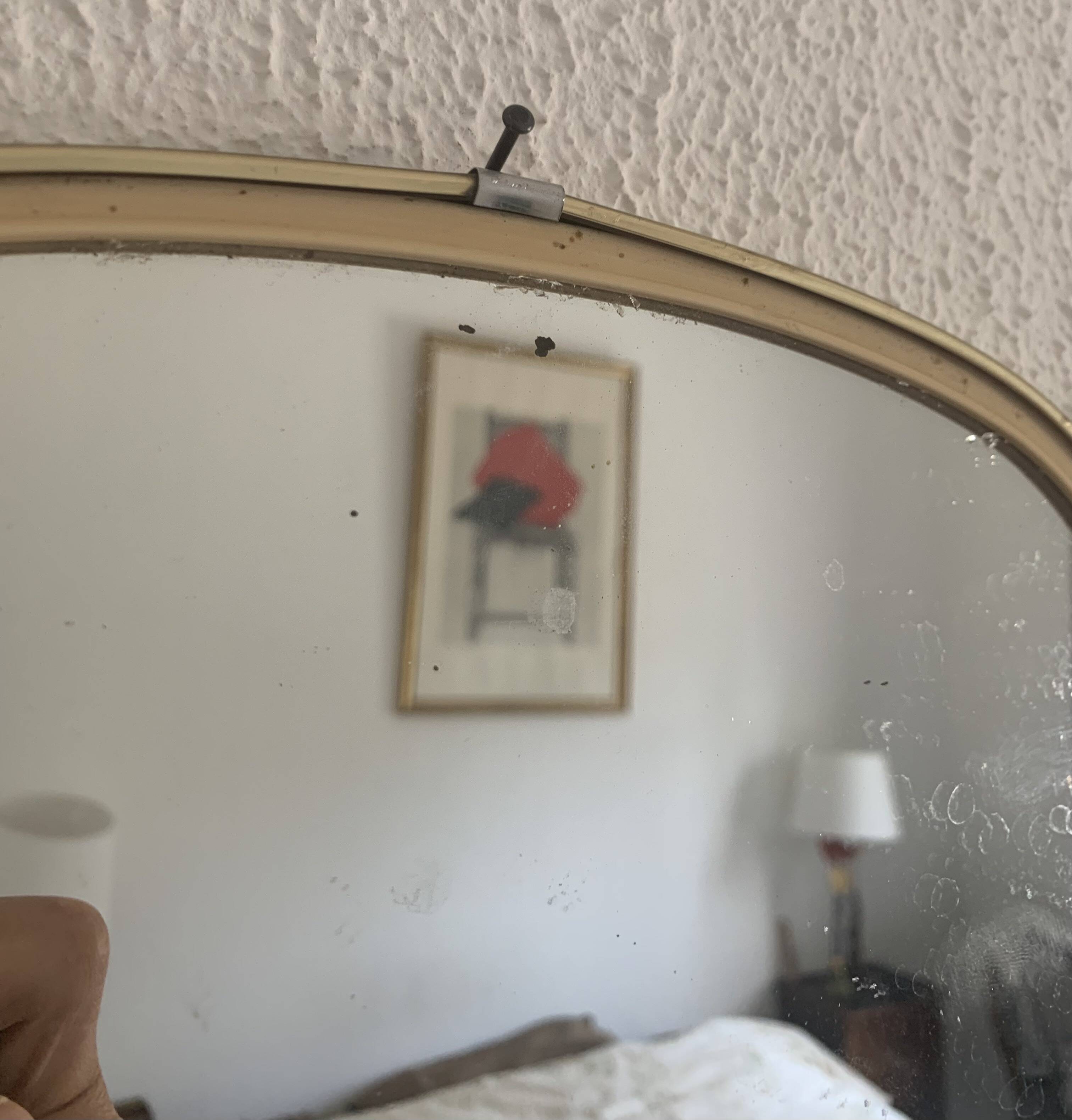 Vintage 1960s mirror, asymmetrical free-form rearview mirror - 40 x 26 cm
