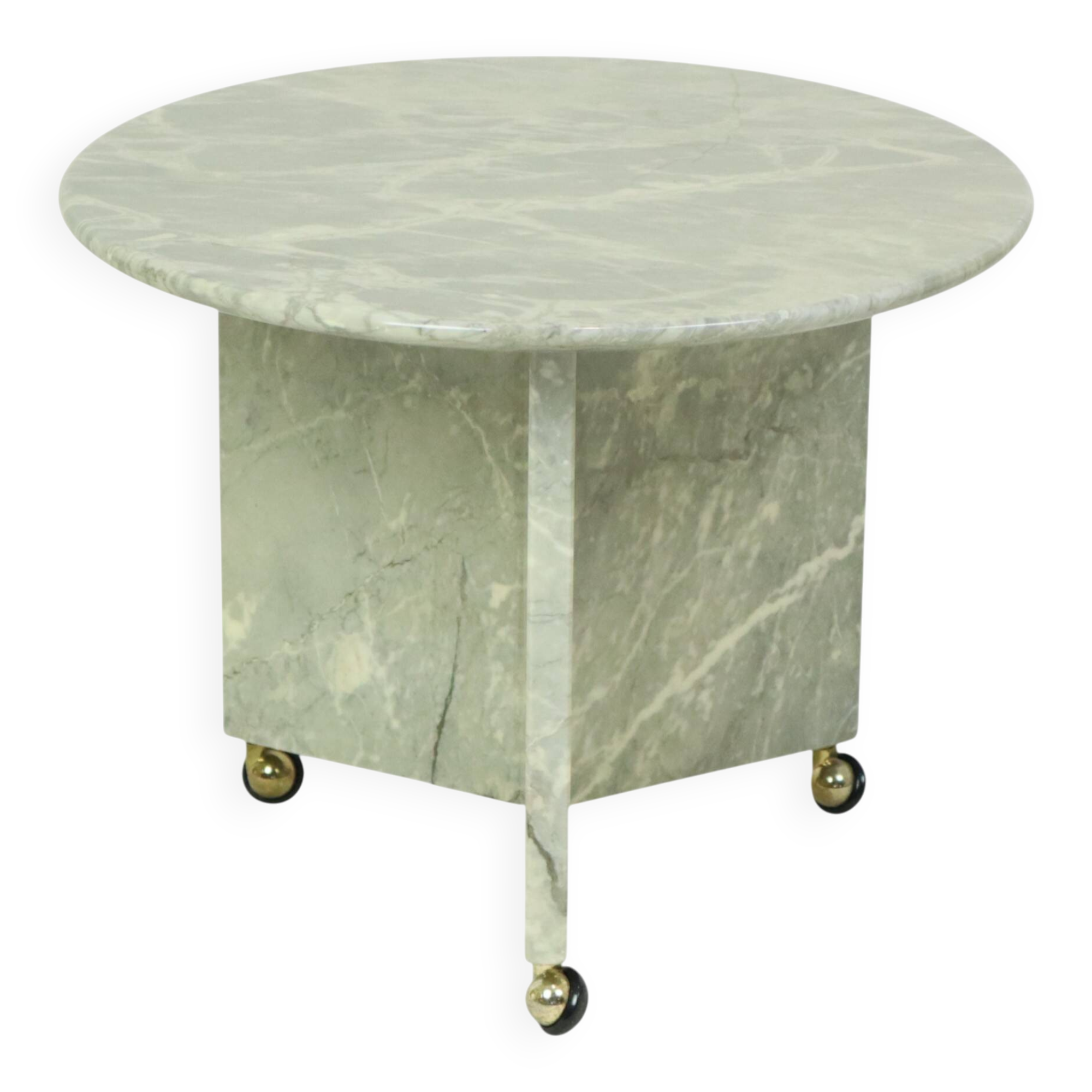 Round Marble Side Table Plant Table on Wheels 1970s