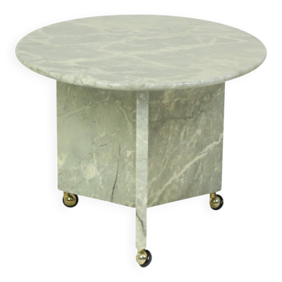 Table d'appoint ronde en marbre, table à plantes sur roulettes, années 1970