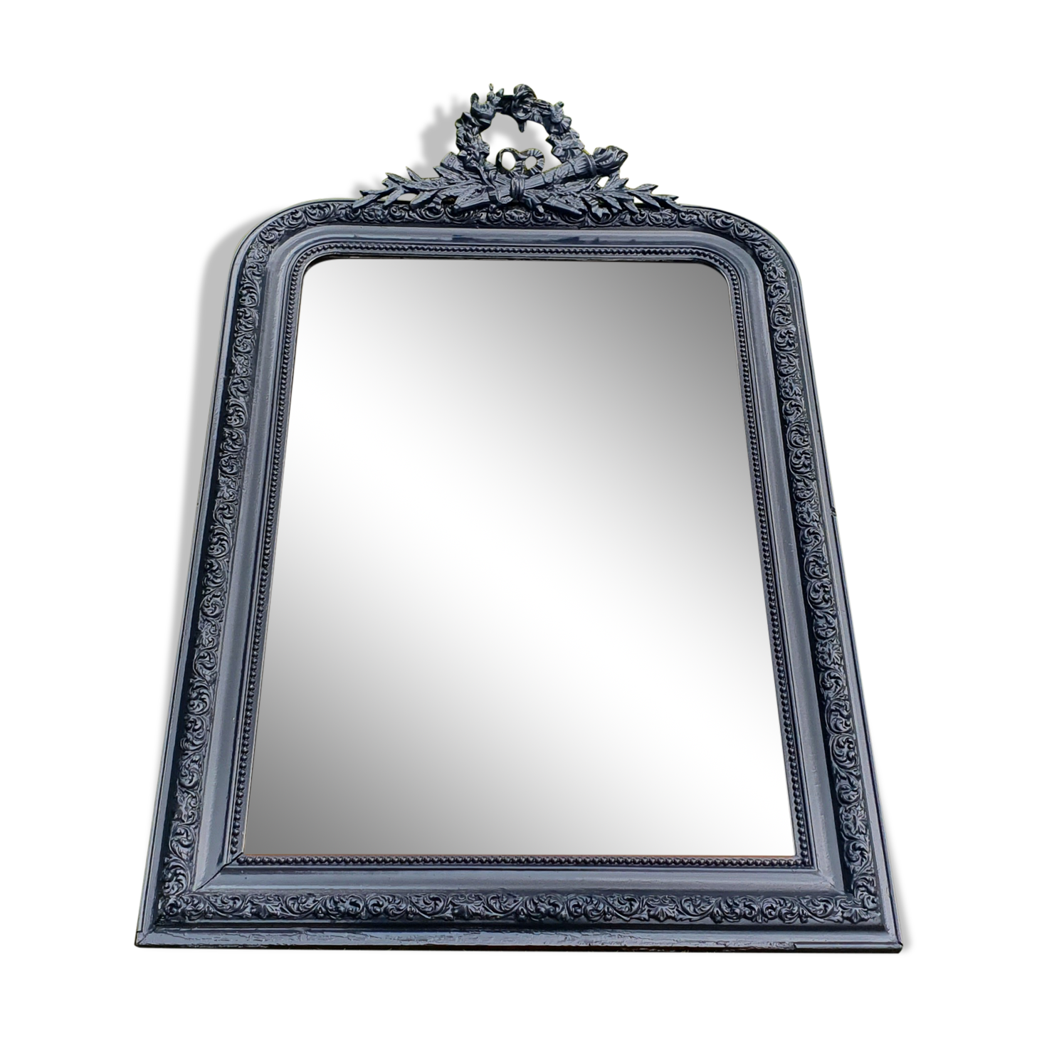 Old mirror Louis Philippe anthracite gray with pricked ice.