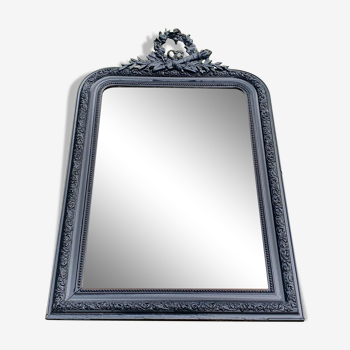 Old mirror Louis Philippe anthracite gray with pricked ice.