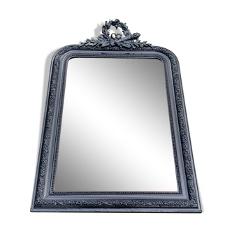 Old mirror Louis Philippe anthracite gray with pricked ice.