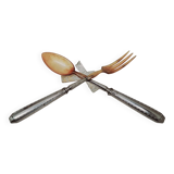 Horn and silver-plated salad servers