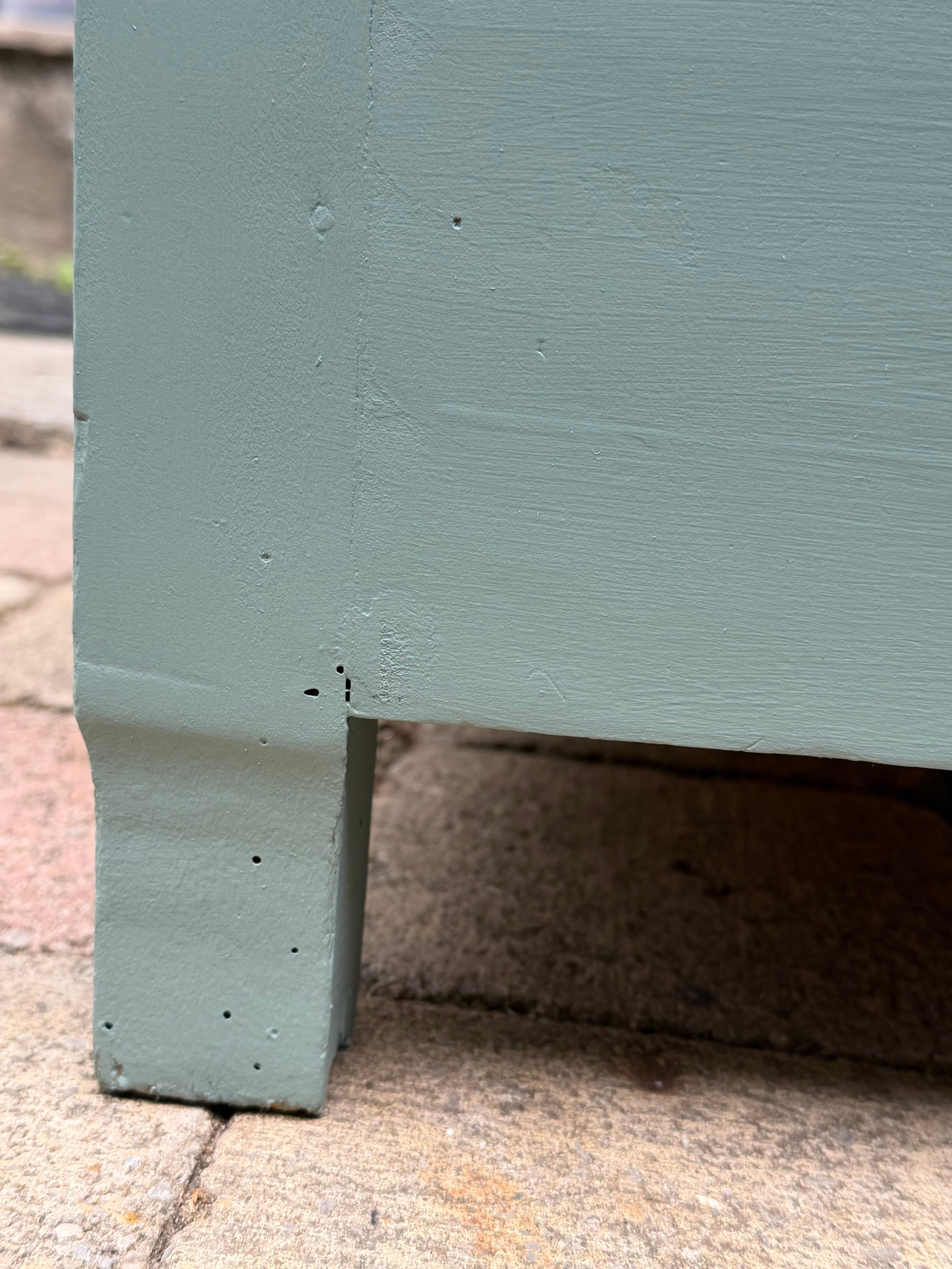 Antique Parisian wardrobe in grey-green solid pine.