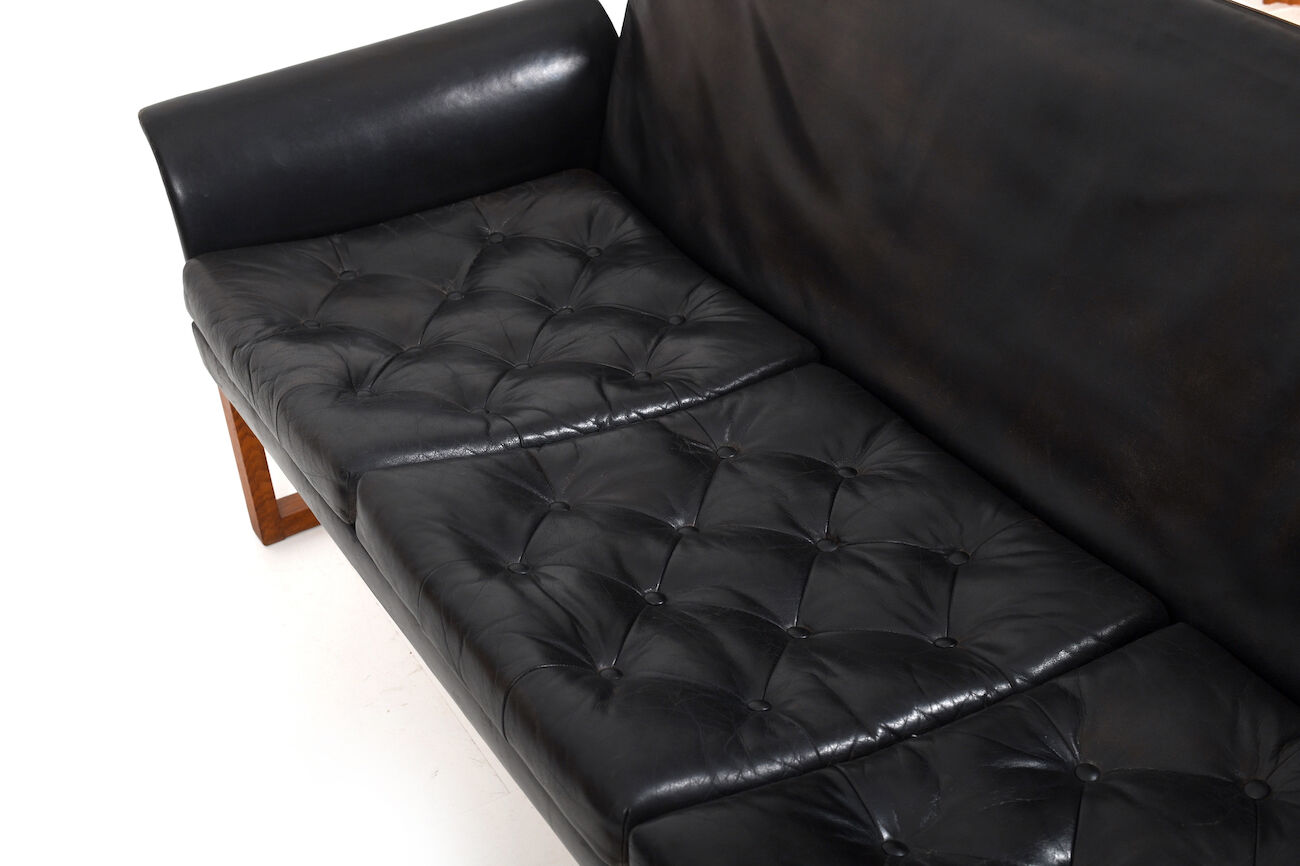Danish Teak and Black Leather Sofa c.1960