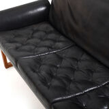 Danish Teak and Black Leather Sofa c.1960