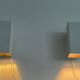 Pair of minimalist white metal wall lights from the mid-century, 1960, Germany.