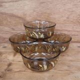 Set of 4 smoked bowls with Arcoroc wheat ear decoration