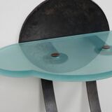 Artisanal wrought iron and cast glass leaning console table