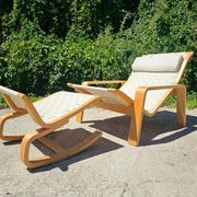 Pulkka lounge chair pair with ottoman by Ilmari Lappalainen for IKEA