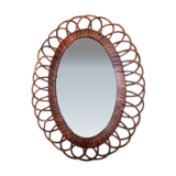 Oval rattan mirror 50 cm circa 1960