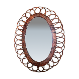 Miroir rotin ovale 50 cm vers 1960
