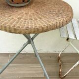 Rattan and lacquered metal folding table