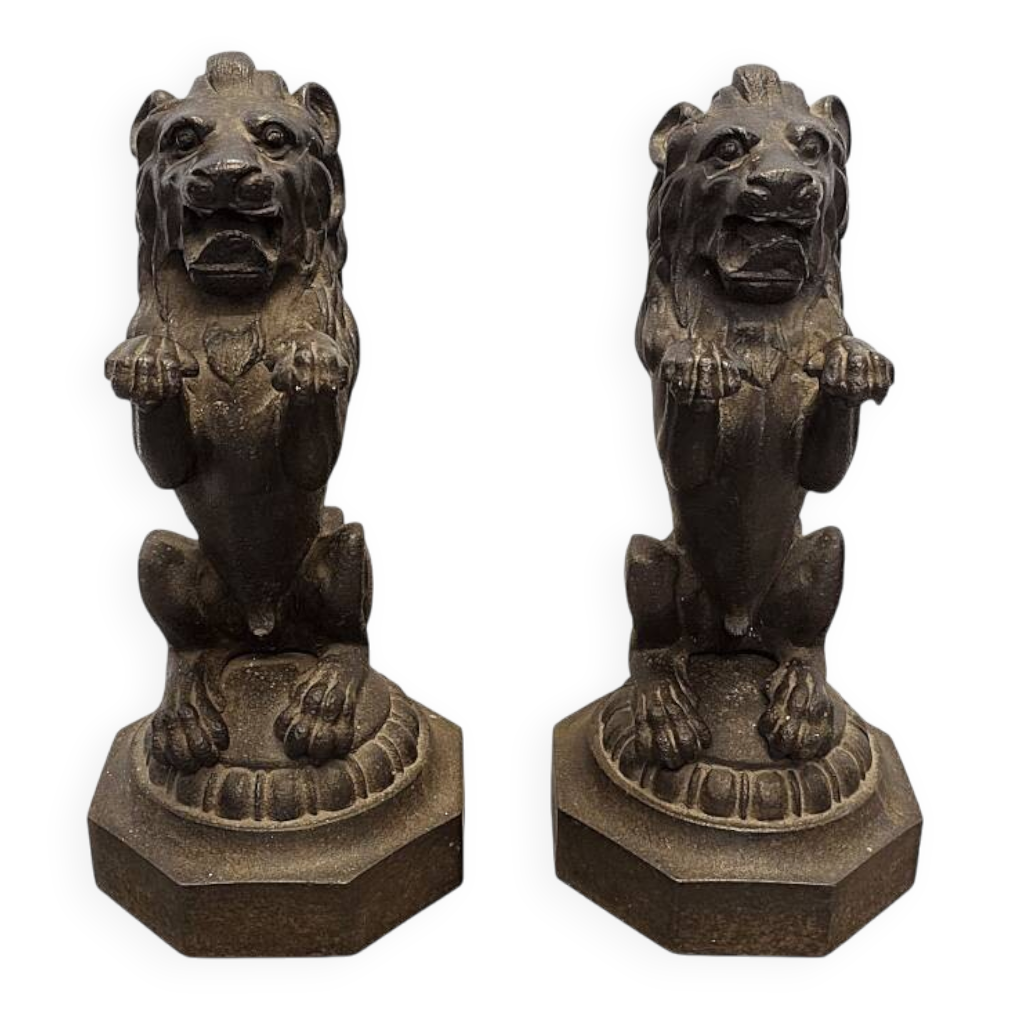 Victorian Cast Iron Lions On Pedestals, late 1800s
