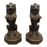 Lions en fonte victorienne sur piédestaux, fin des années 1800