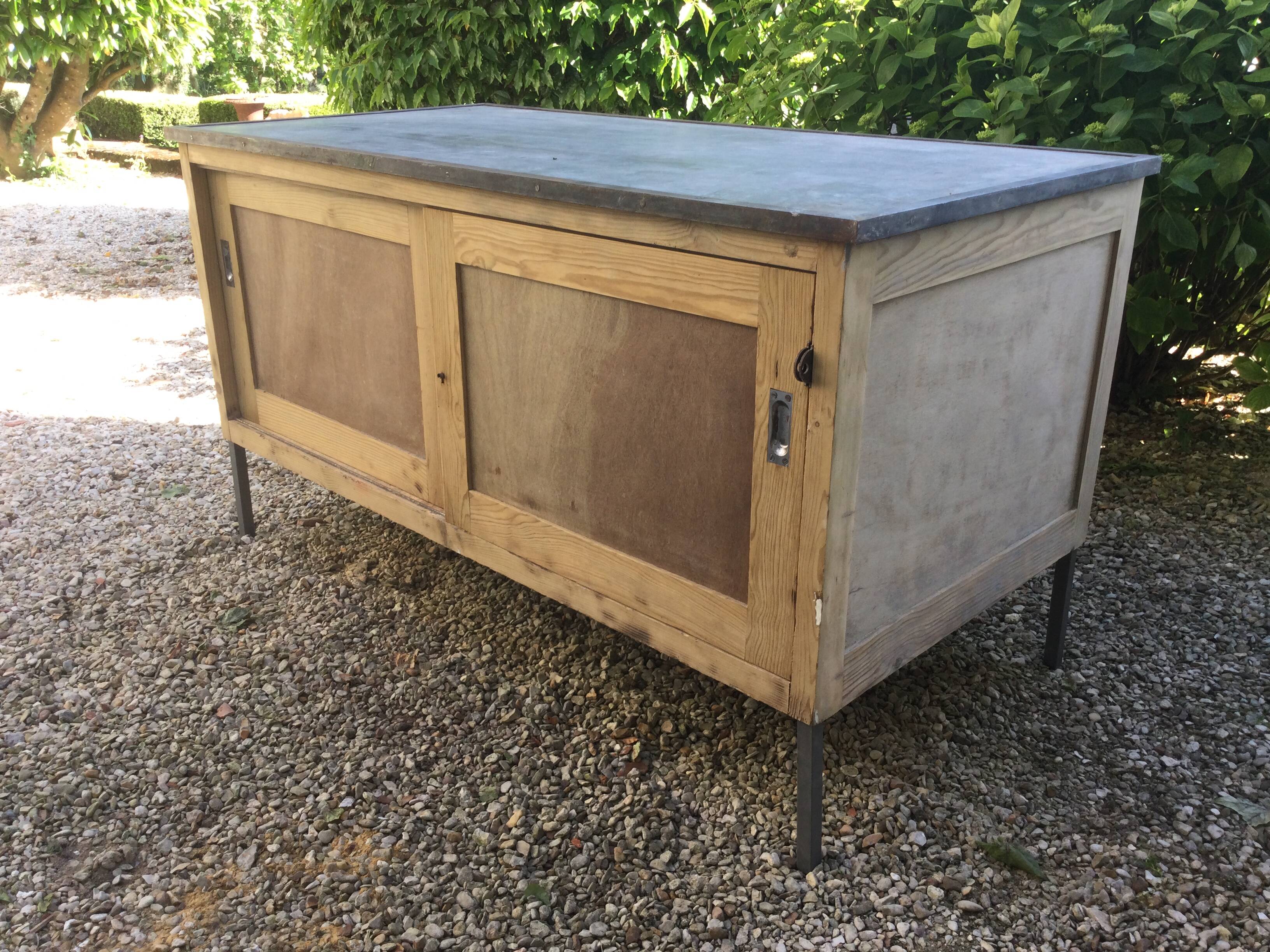 Antique workshop cabinet with sliding doors