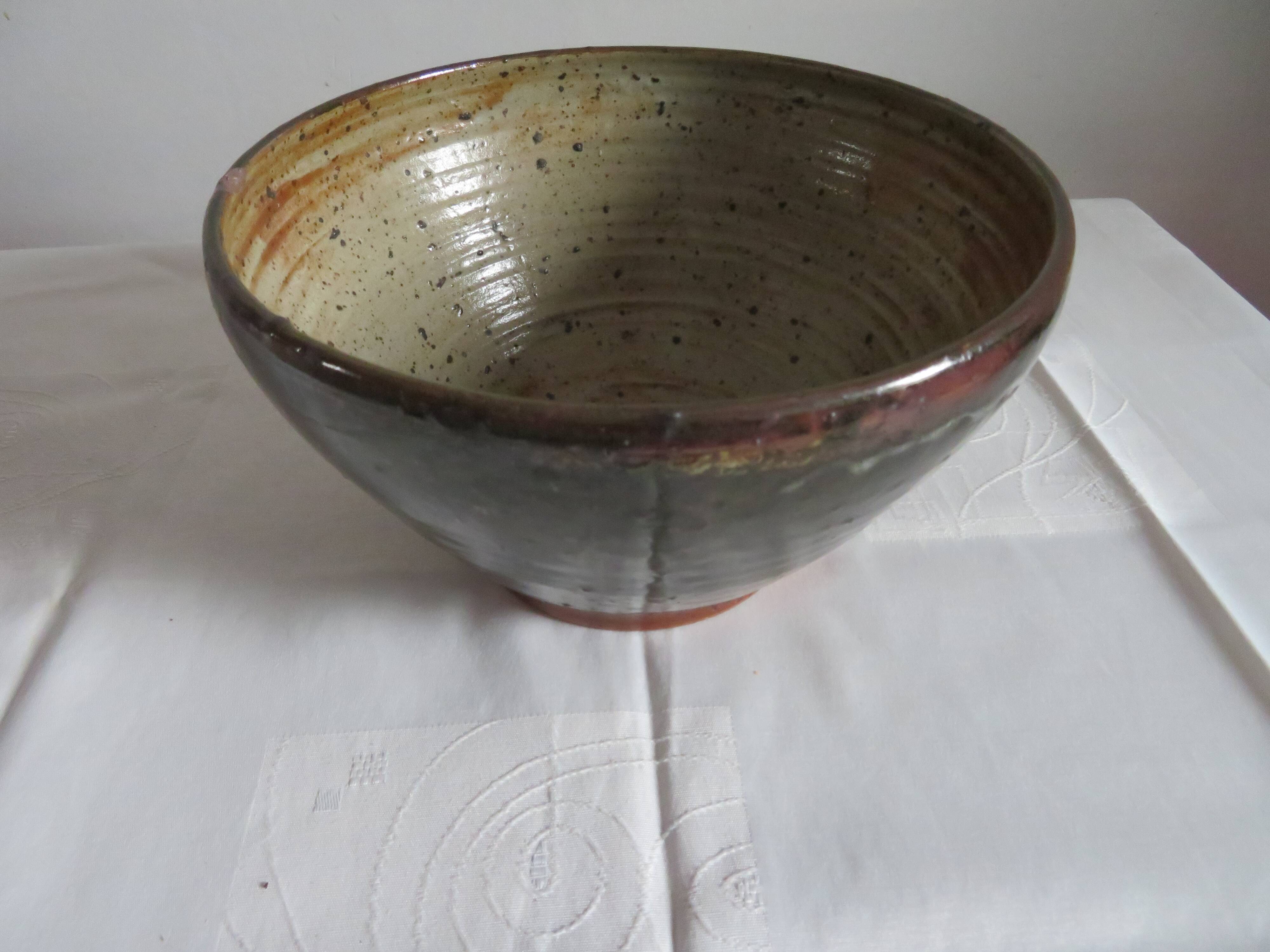 Large vernide sandstone bowl (by a ceramic potter)