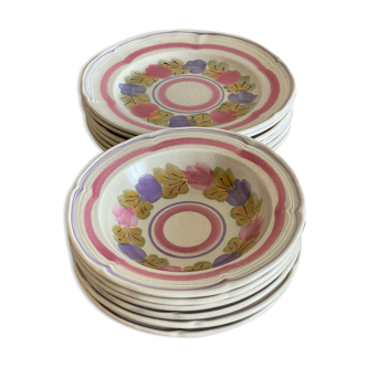 Service 12 hand-painted plates MGFA Pornic Ninon