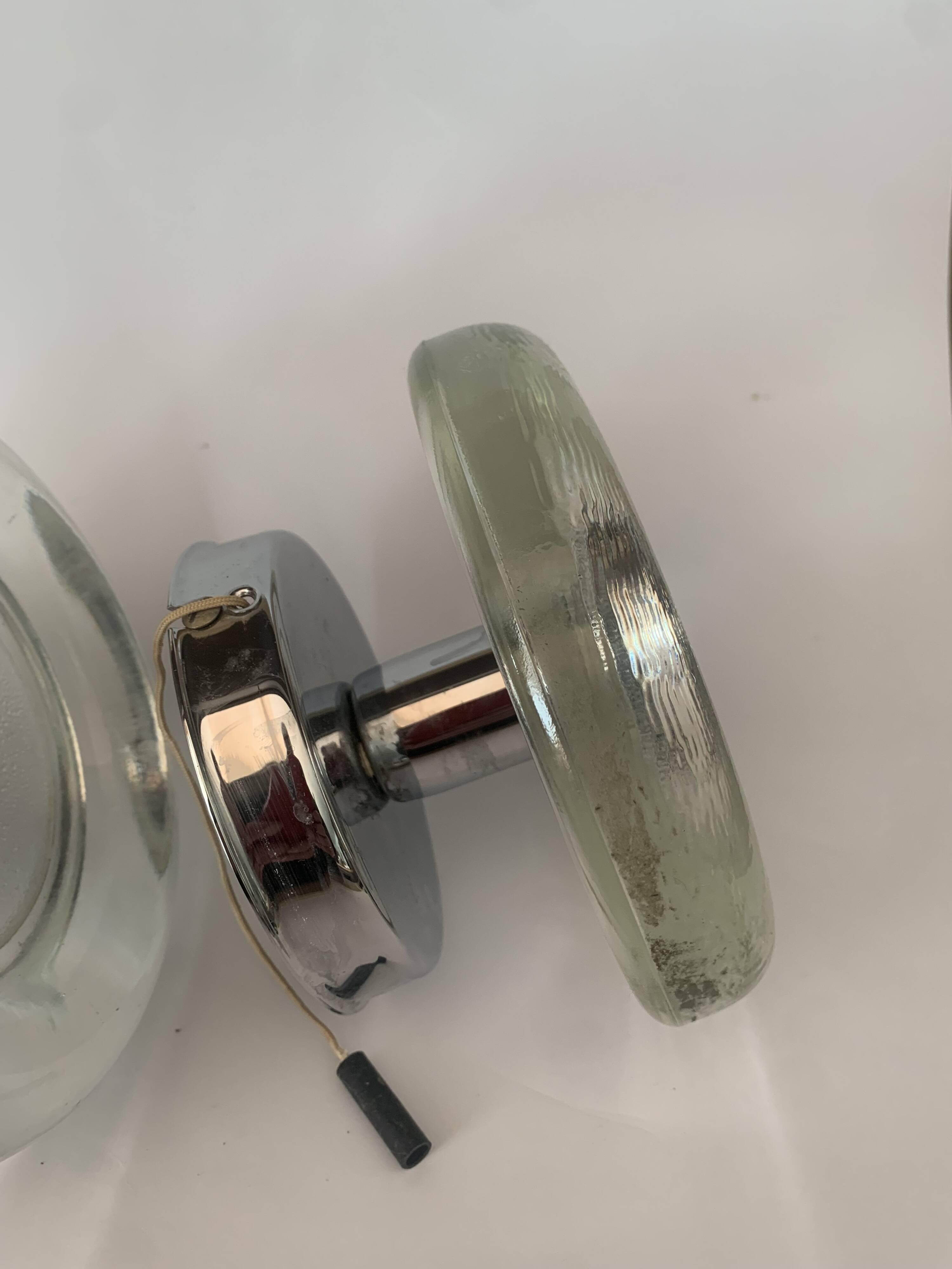 Pair of Mid-Century Wall Sconces in Glass and Chrome