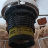 Hanging lamp with wood and cord from the 1990s.