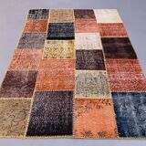Distressed turkish patchwork rug 244x172 cm wool vintage red black orange large
