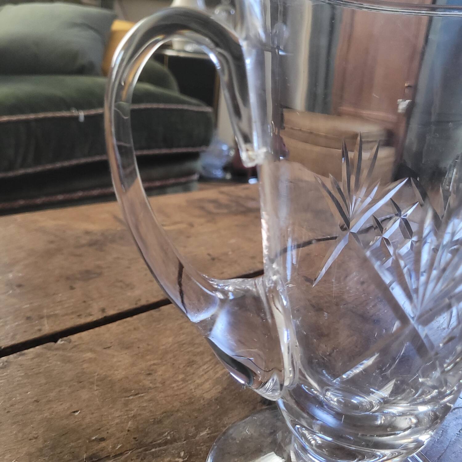 Art Deco cut glass pitcher, France 1940