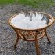 Round rattan coffee table with glass top from the 70s