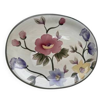 Vintage grand plat de service motif fleurs.