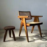 Brown solid wood stool flat circular seat