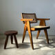 Brown solid wood stool flat circular seat