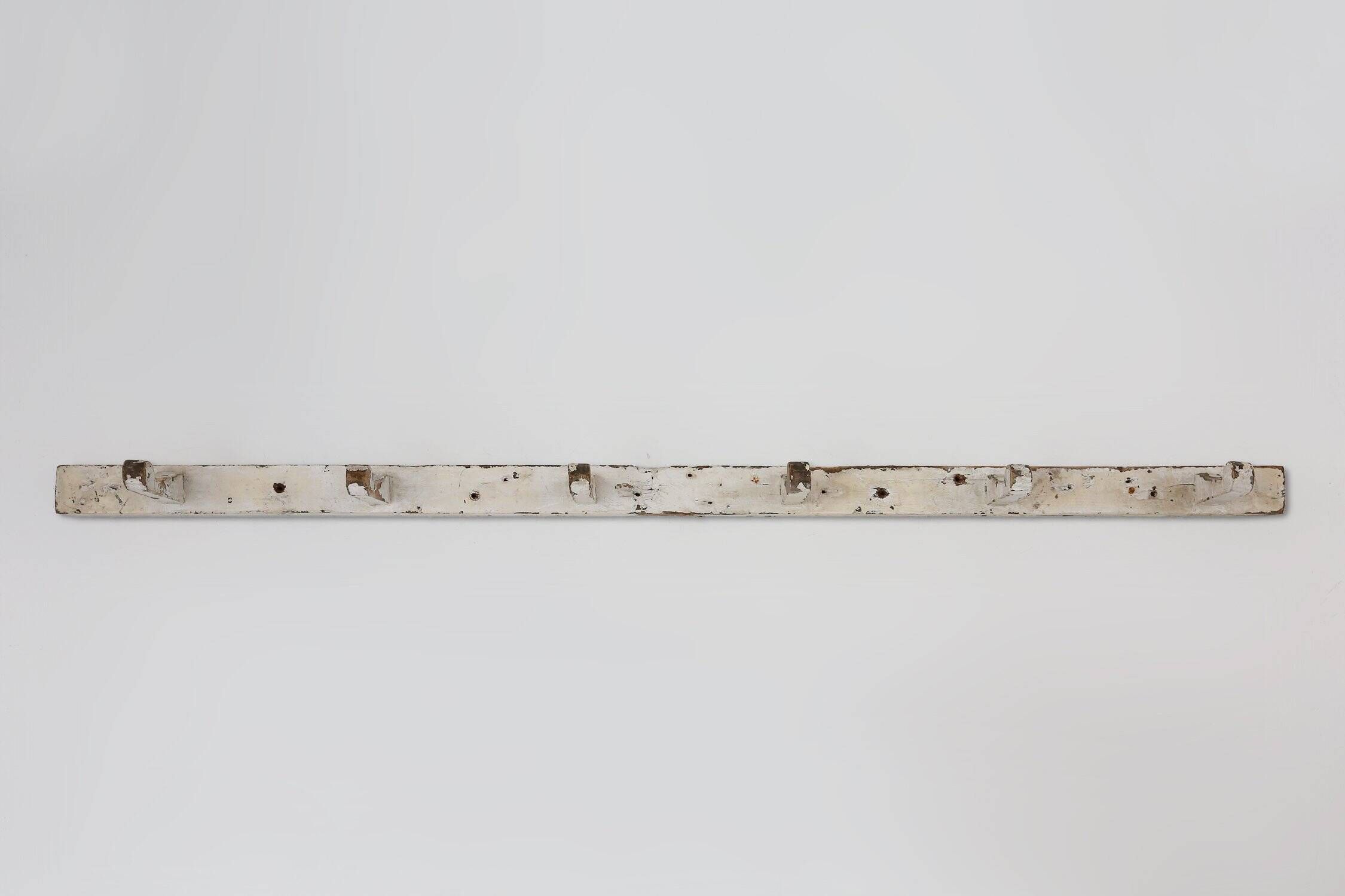 Industrial White Wall Mounted Coat Rack in Wood, Belgium, 1920s