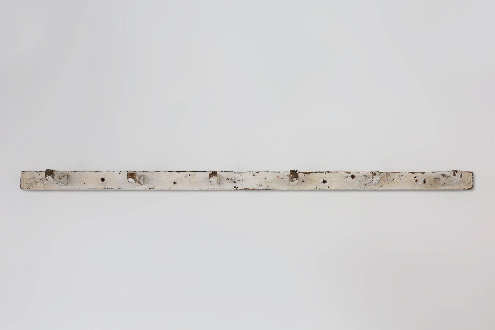 Industrial White Wall Mounted Coat Rack in Wood, Belgium, 1920s