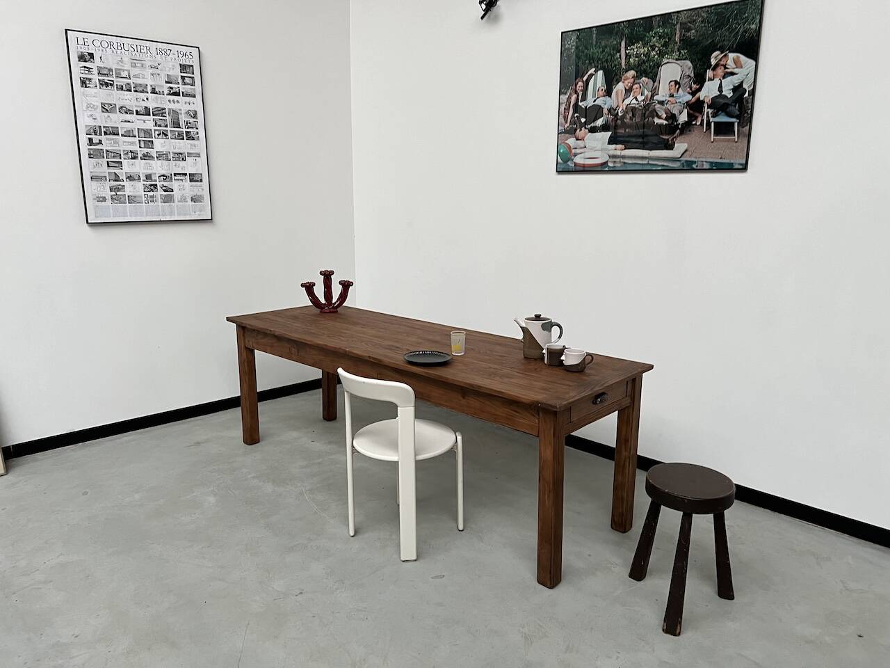 Table de ferme en pin 223 cm, années 70