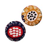 Contemporary Multicolour Floral-patterned Fabric Italian Pair of Circular Poufs