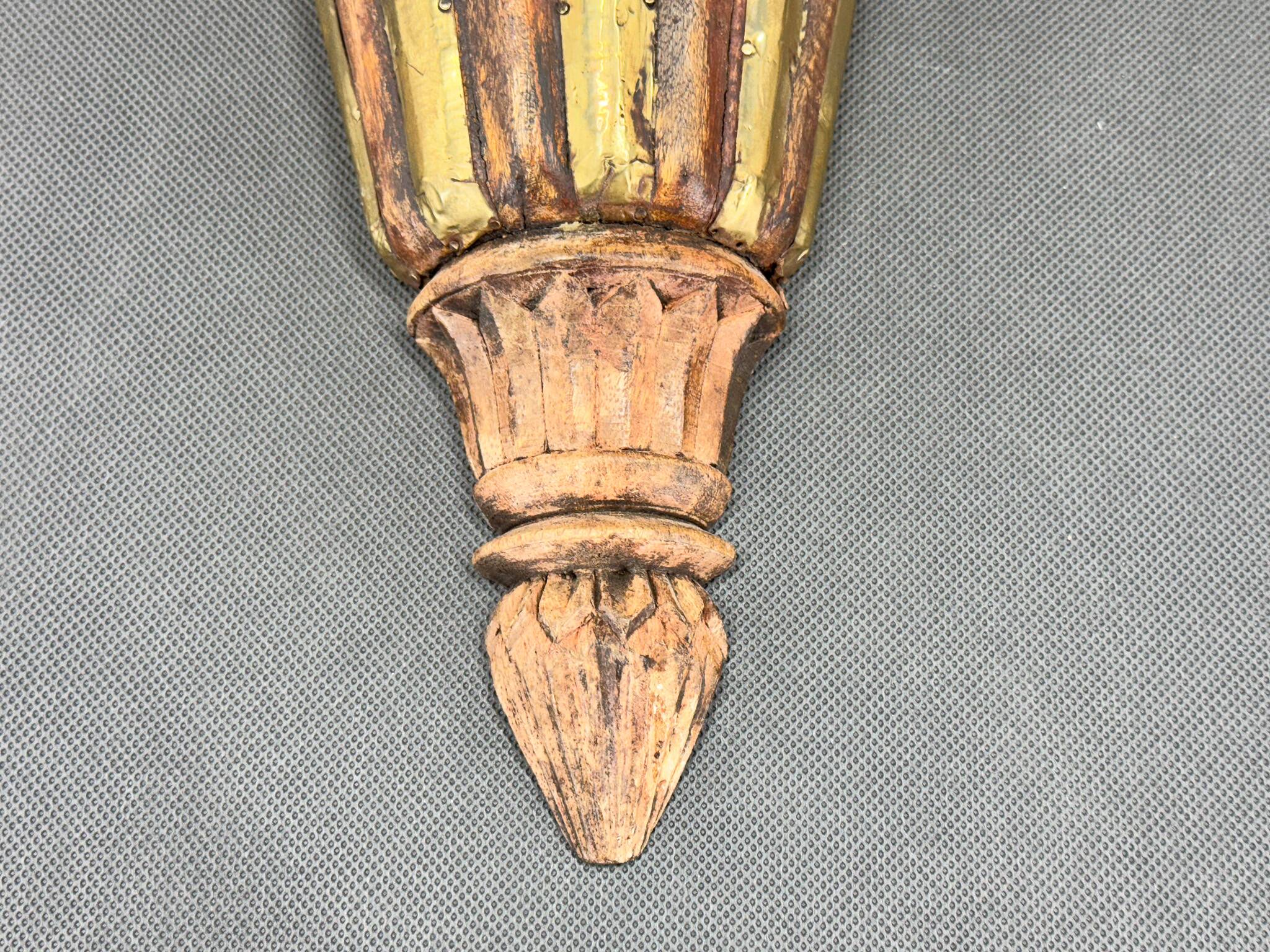 Antique Wood & Brass Wall Lights, France