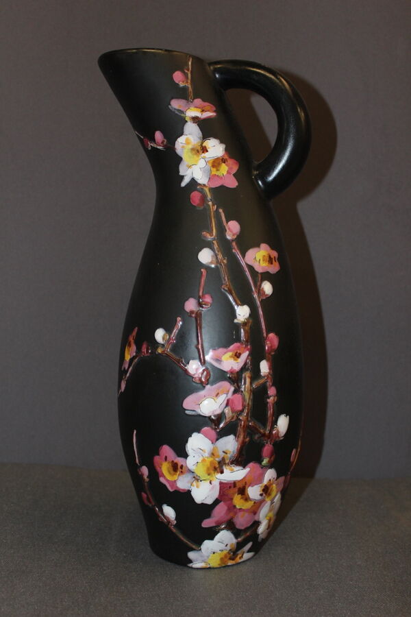 Ensemble de trois céramique par Giraud à Vallauris fleurs de pommier