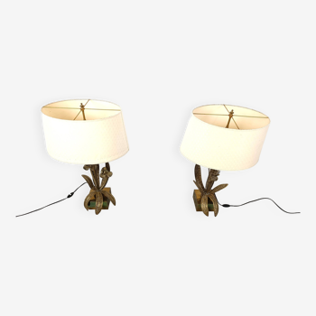 Pair of brass floral table lamps, 1970s